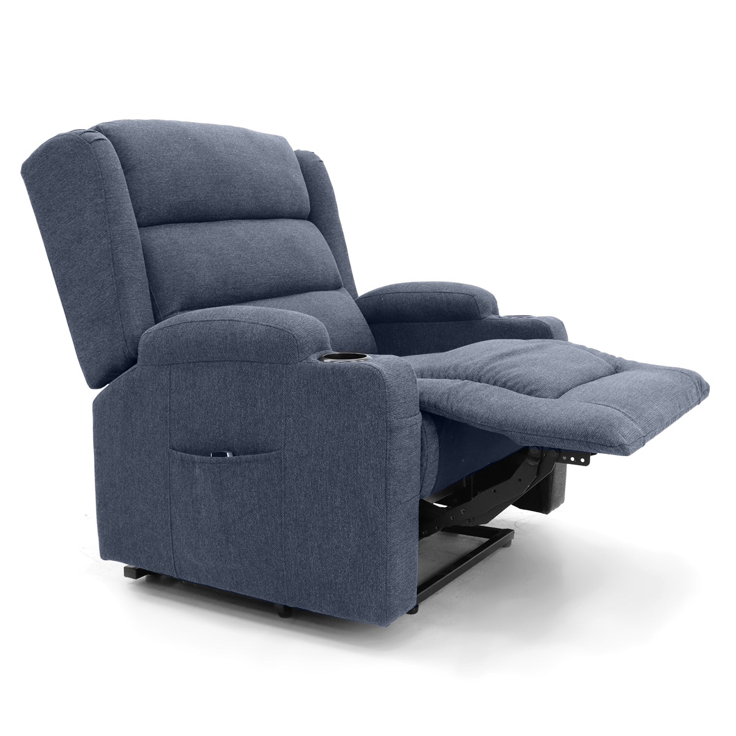 OUT BACK Lift Recliner Chair Extra Large 75cm Seat Width 250kg Lift Higher Leg Lift 3-Years Warranty - (Blue Fabric)
