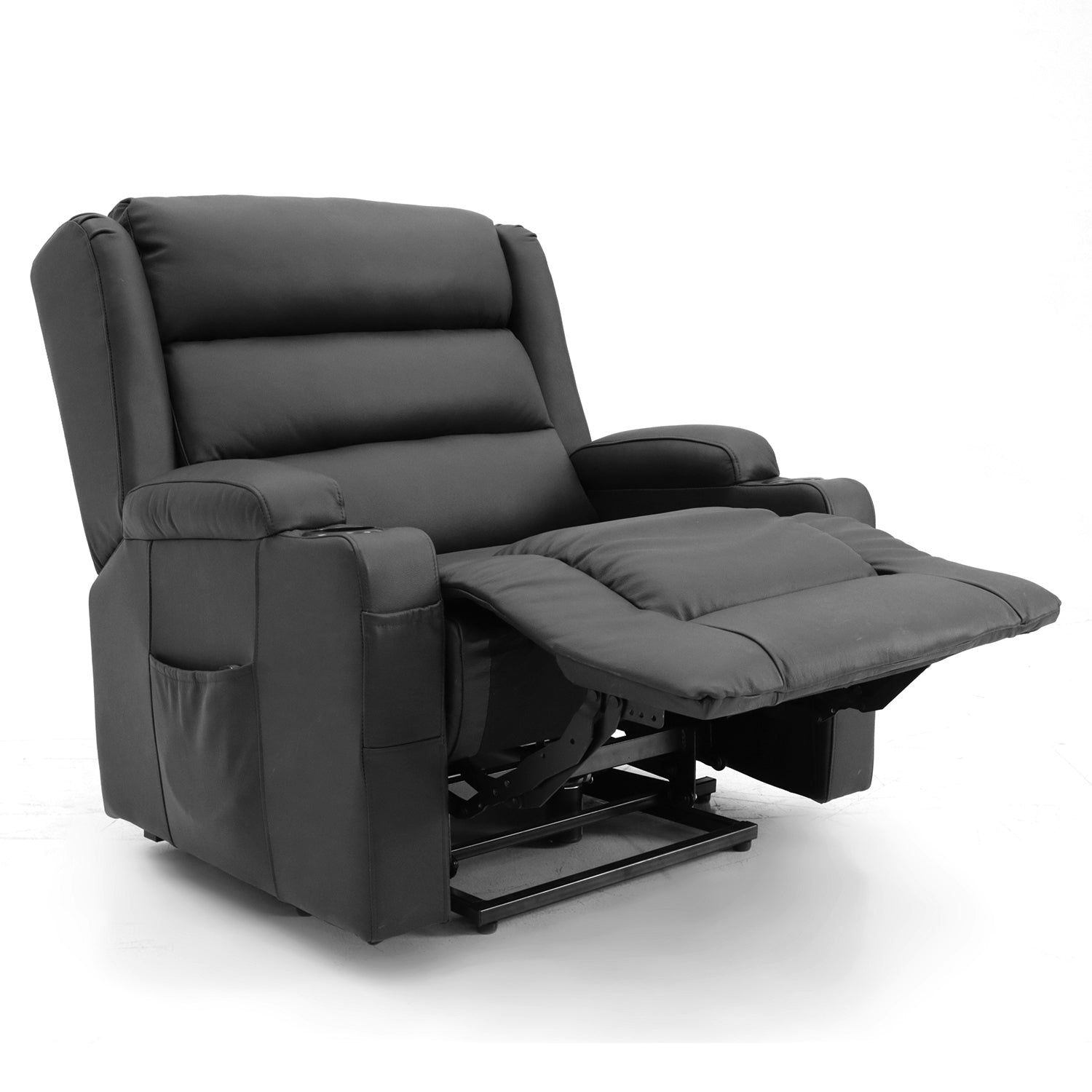 OUT BACK Lift Recliner Chair Extra Large 75cm seat Width 250kg Lift Higher Leg Lift 3-Years Warranty - (Black Leather)