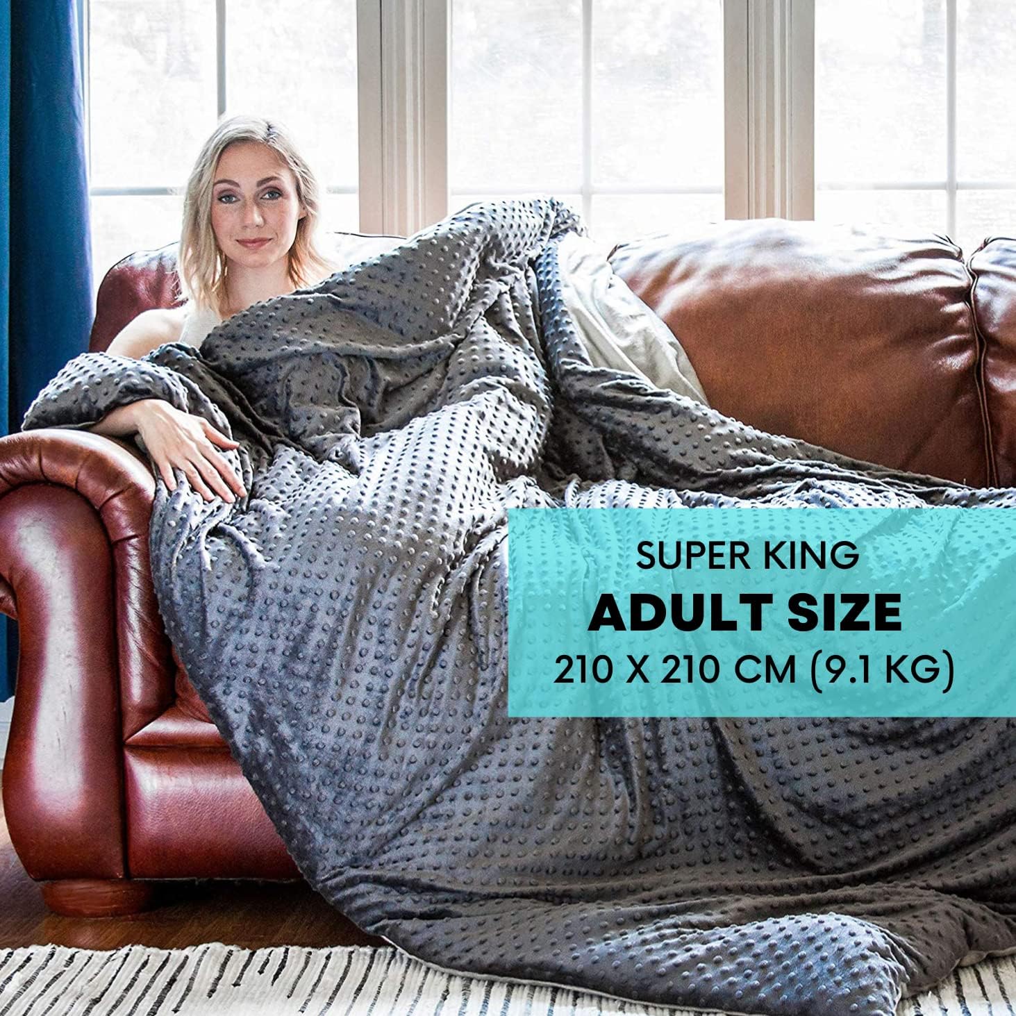 Weighted Blanket 9.1Kg (210 x 210cm) Super King, Heavy Blanket Duvet Ultra-Soft Minky Cover, Warm Big Hug Calming Blanket for Anti Anxiety and Autism