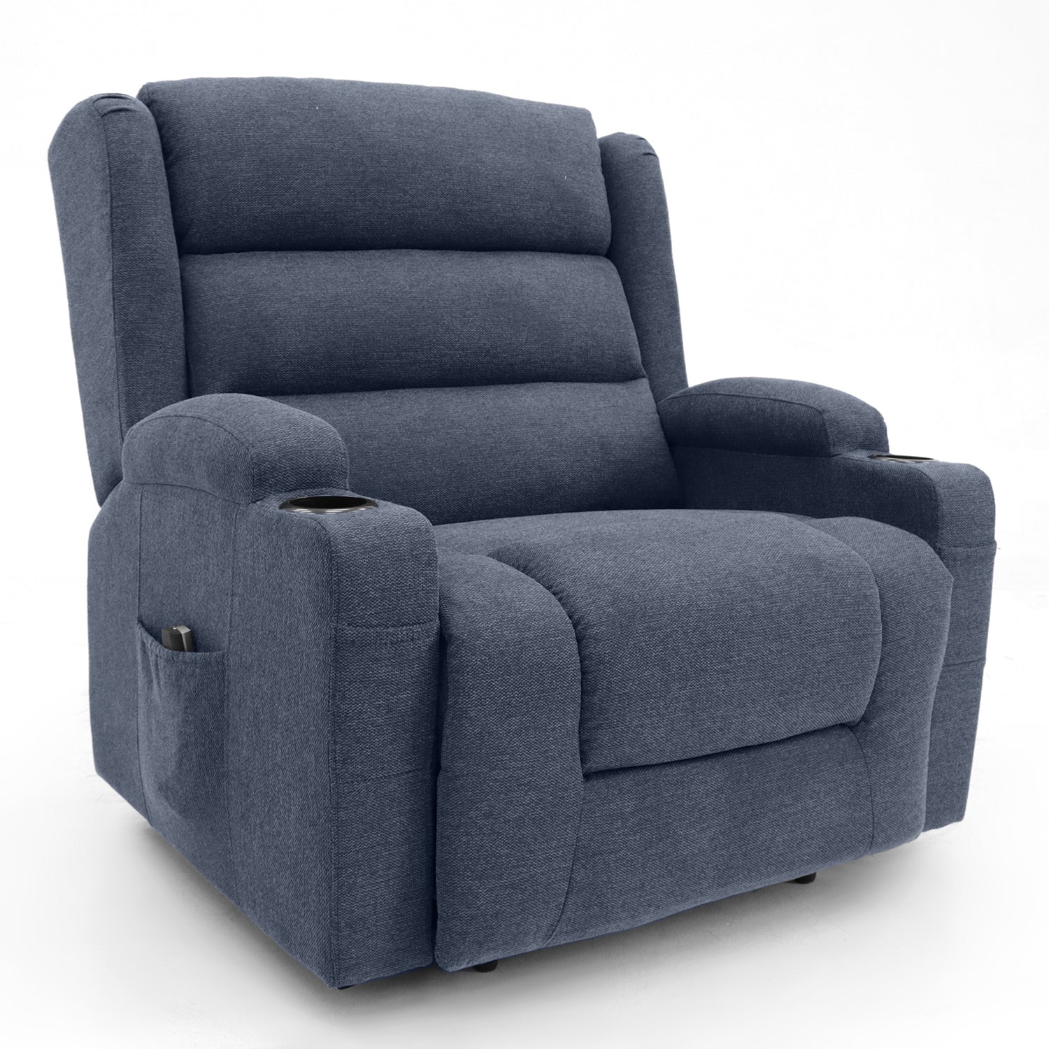 OUT BACK Lift Recliner Chair Extra Large 75cm Seat Width 250kg Lift Higher Leg Lift 3-Years Warranty - (Blue Fabric)