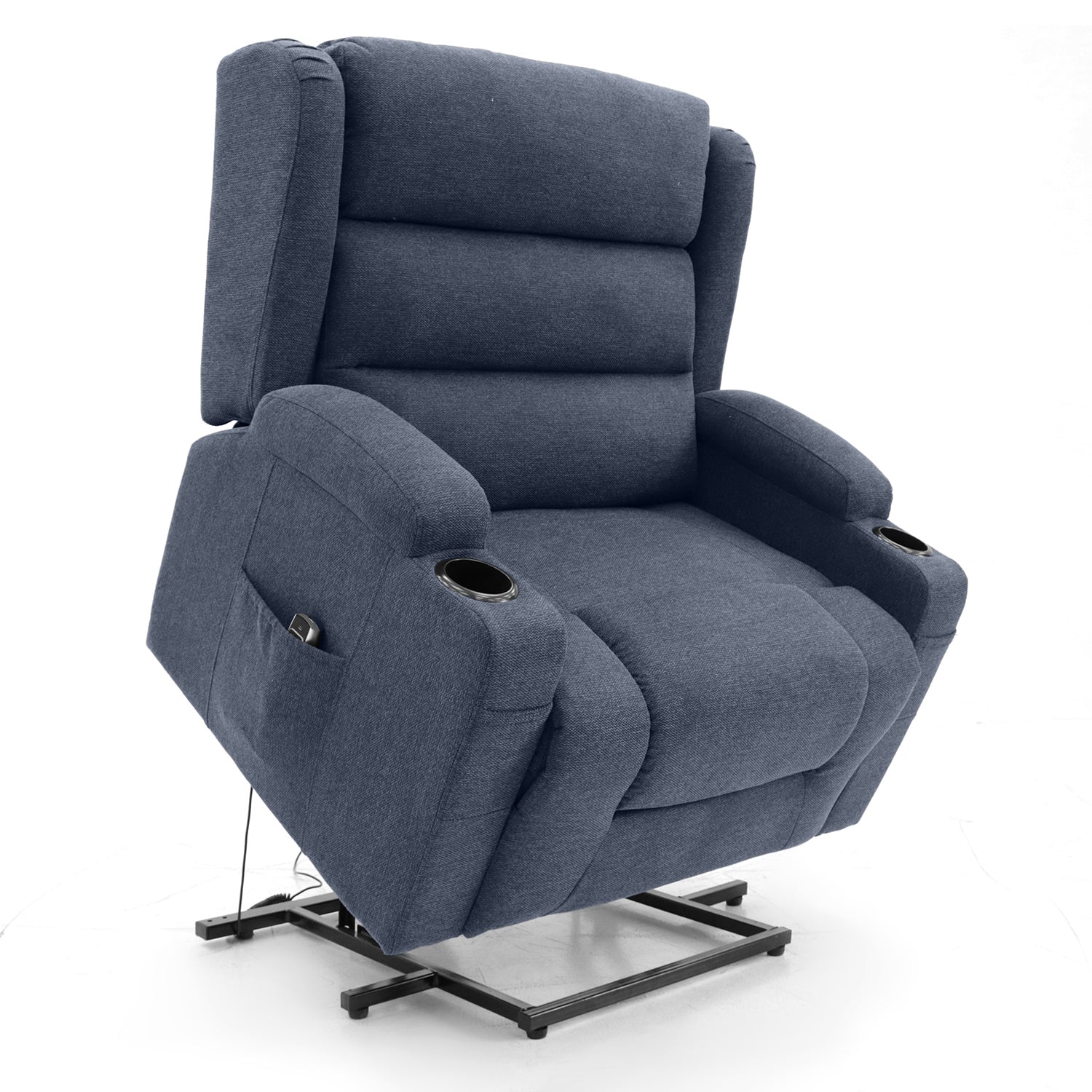 OUT BACK Lift Recliner Chair Extra Large 75cm Seat Width 250kg Lift Higher Leg Lift 3-Years Warranty - (Blue Fabric)