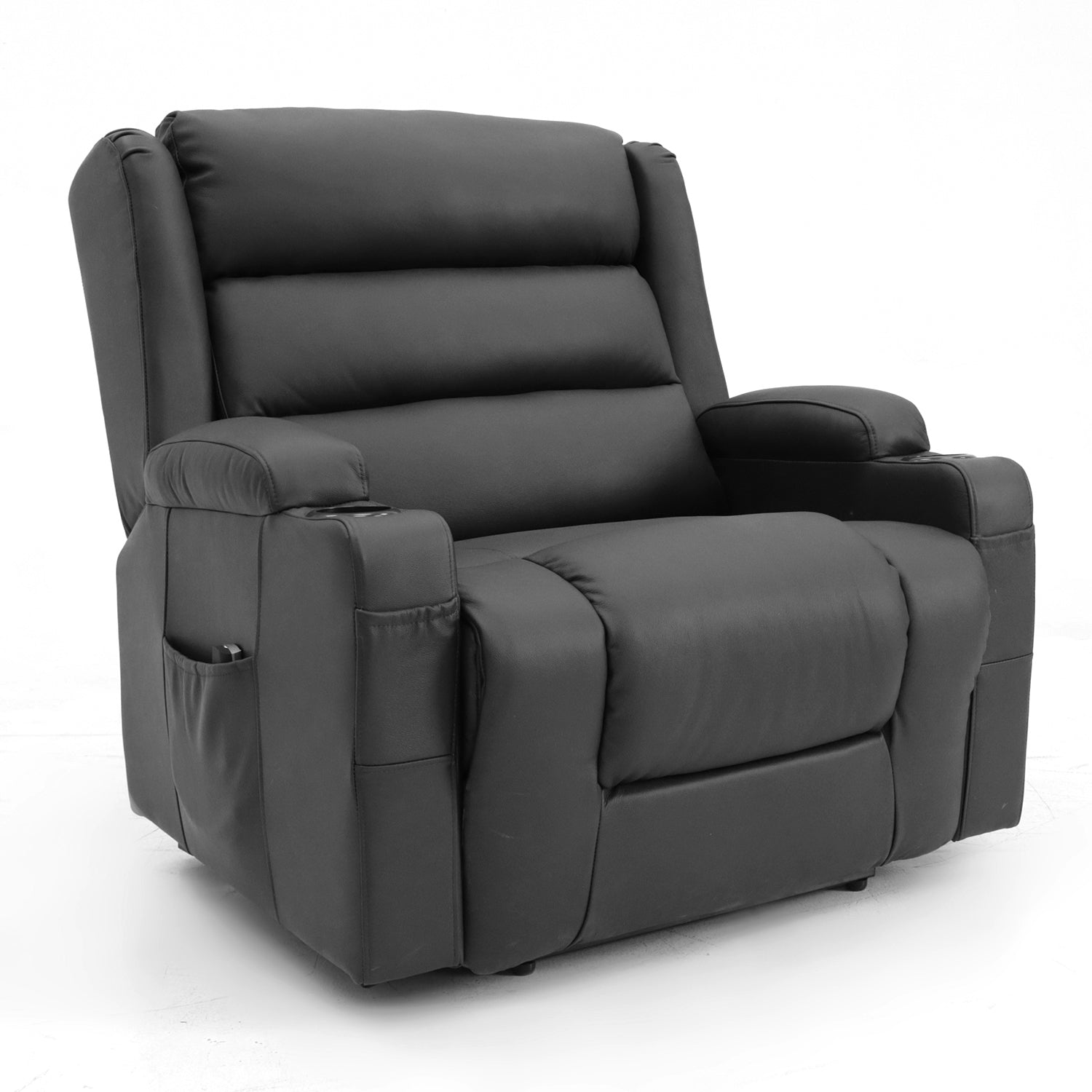 OUT BACK Lift Recliner Chair Extra Large 75cm seat Width 250kg Lift Higher Leg Lift 3-Years Warranty - (Black Leather)