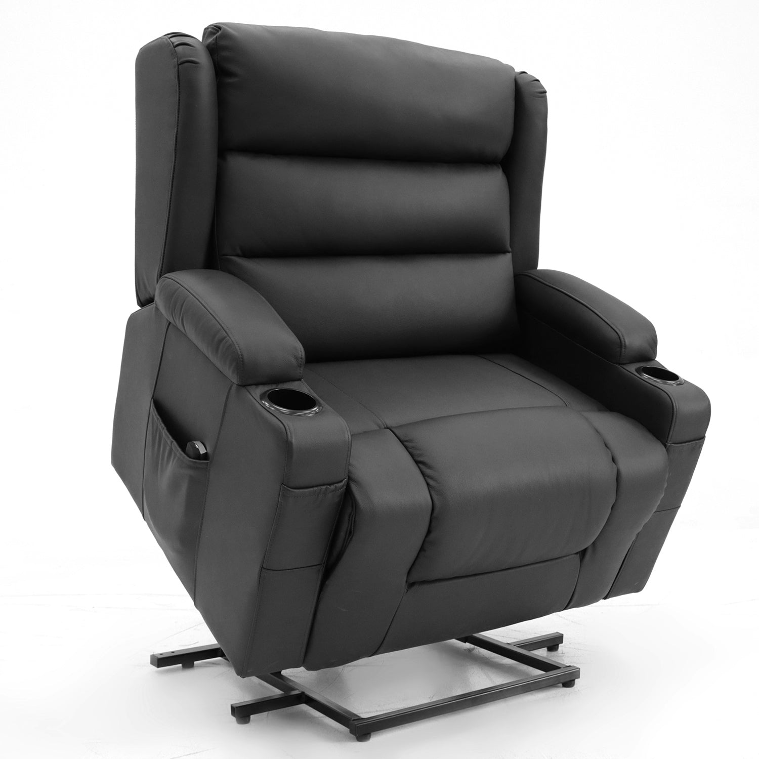 OUT BACK Lift Recliner Chair Extra Large 75cm seat Width 250kg Lift Higher Leg Lift 3-Years Warranty - (Black Leather)